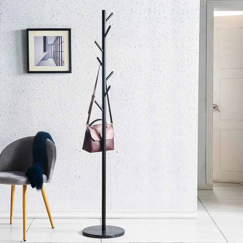 Carbon Steel Tree Coat Rack Stand with Marble Base Floor Clothes Hanger Heavy Duty Entryway Clothes Rack with Hooks