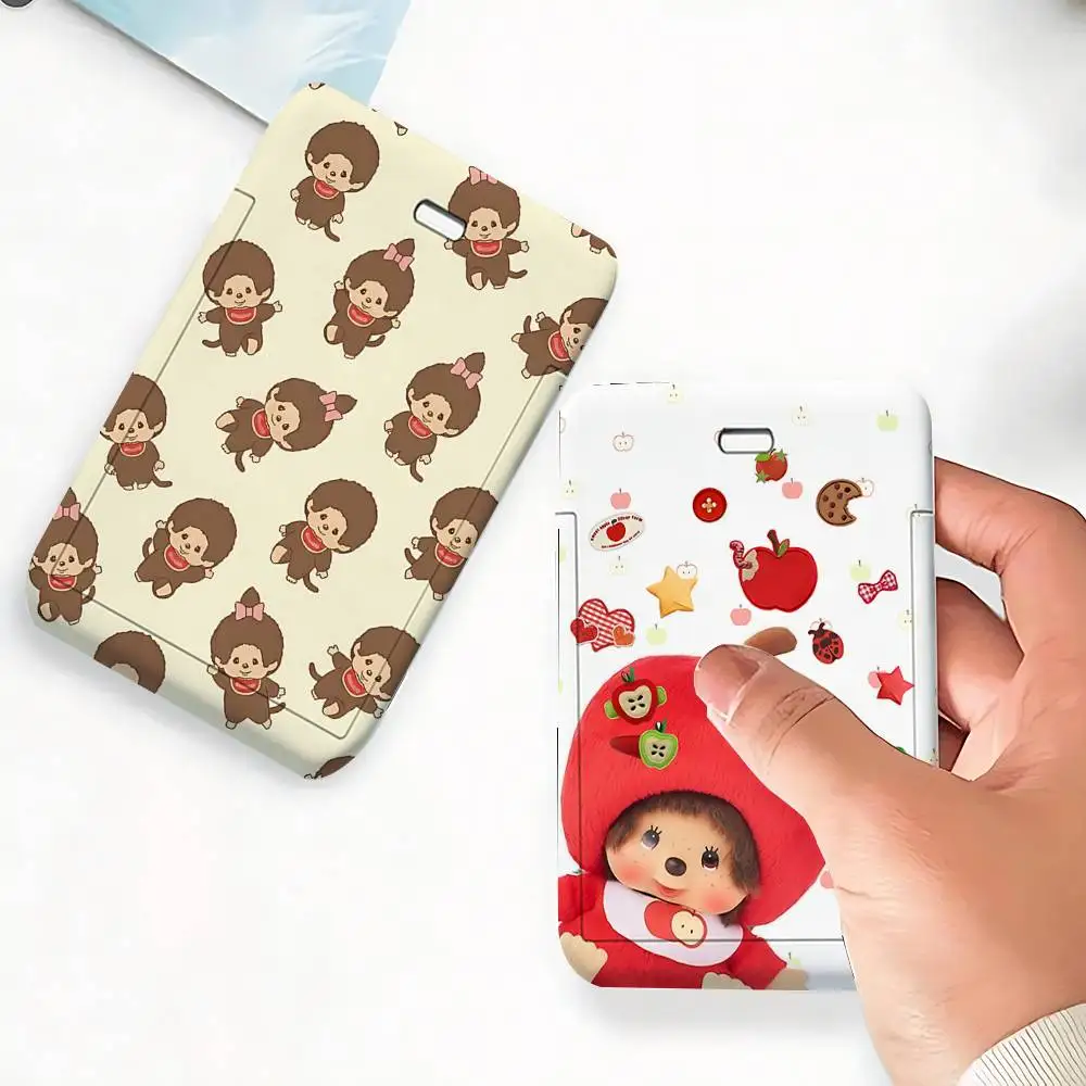 Cute M-Monchhichi Card Holder, Leather Card Storage Box, Key Chain, Access Tag Holder, ID Card Holder, Key Chain