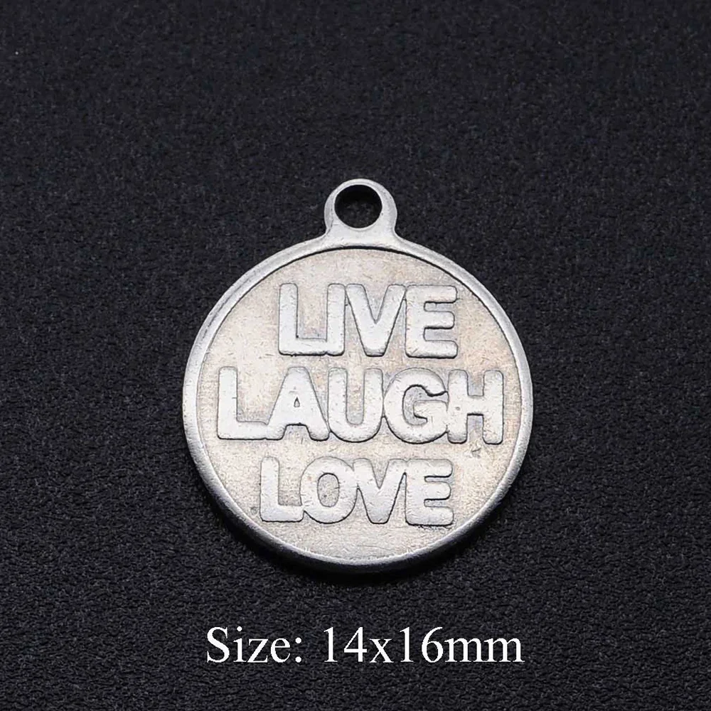 5pcs/lot 316 Stainless Steel Live Love Laugh DIY Charm Pendant Wholesale Necklace Pendants Jewelry Making Charms