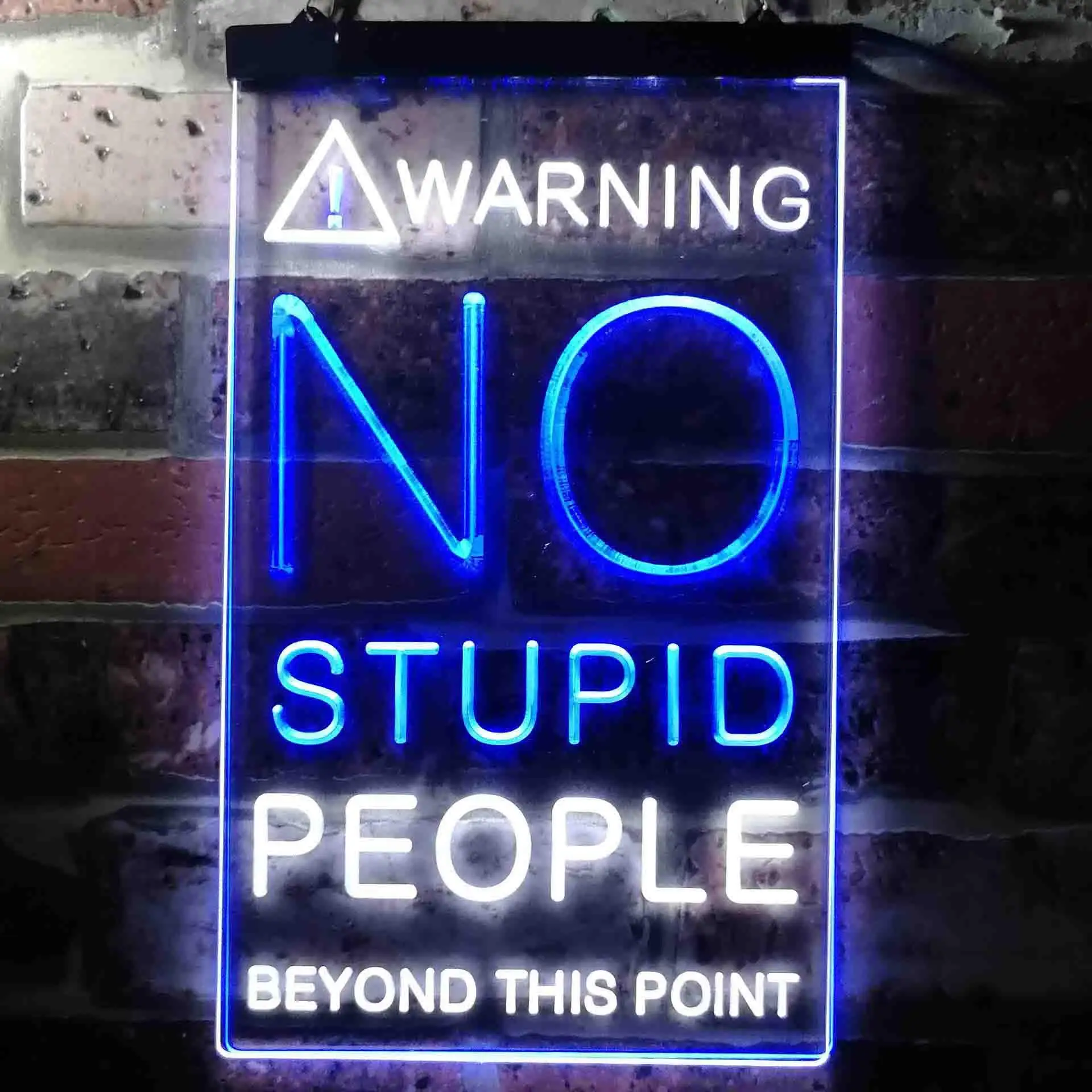 WARNING! NO STUPID PEOPLE... (Humor) Dual Color Led Neon Sign st6-i3672
