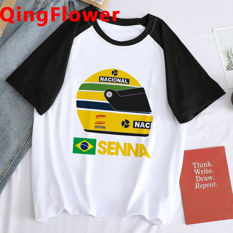 New F-1 Legend Ayrton Senna Racing Helmet Tee Men Top Unisex Motorsport Brazil Short Sleeve Casual Tshirt Male Harajuku T-Shirt