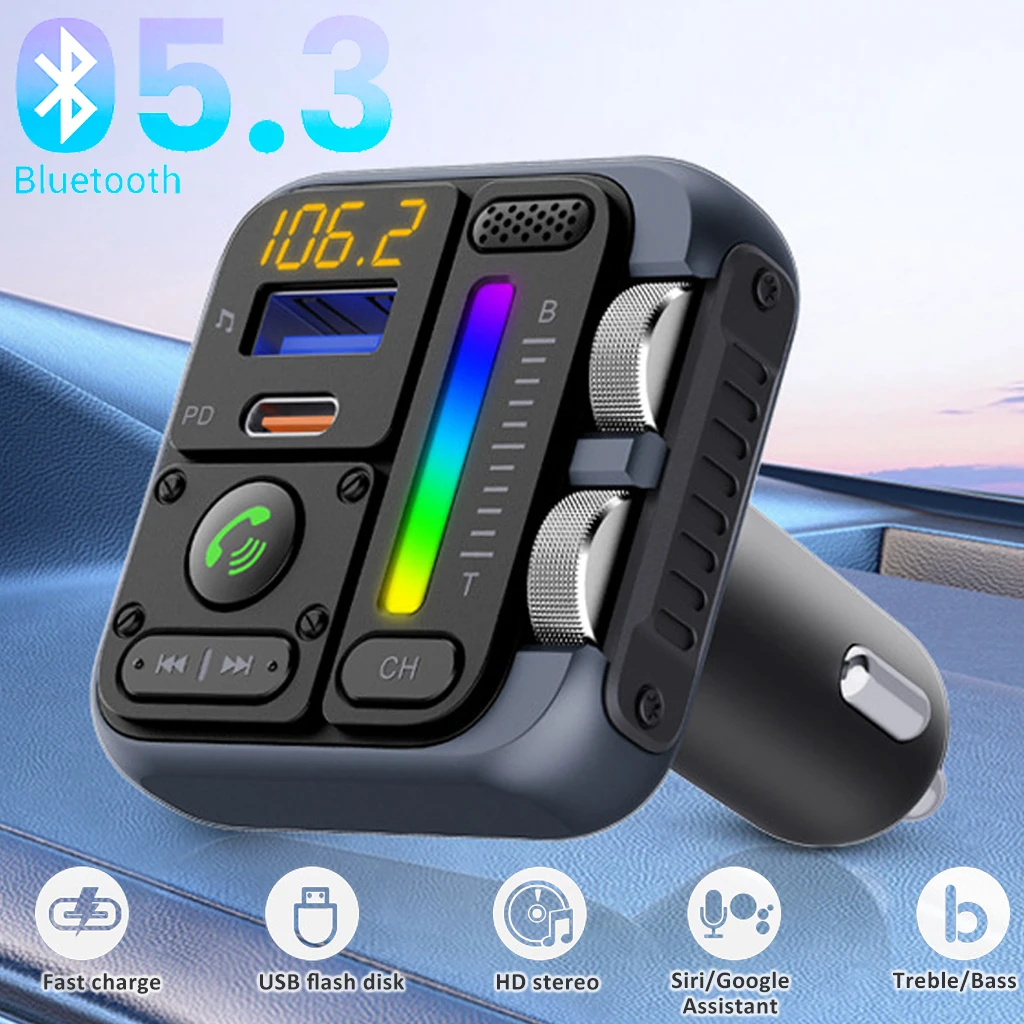 

2023 Bluetooth 5.3 Car Wireless FM Transmitter Radio Adapter PD30W QC3.0 Fast Charging Car MP3 U Disk Music Player Accessories