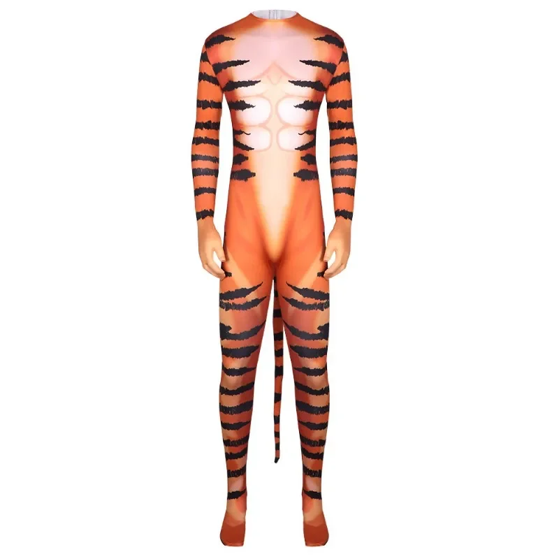 Animal Printed Tiger Zentai Bodysuit Cosplay Costume Halloween Furry Orc Full-Body Outfits for Stage Performances Themed Events