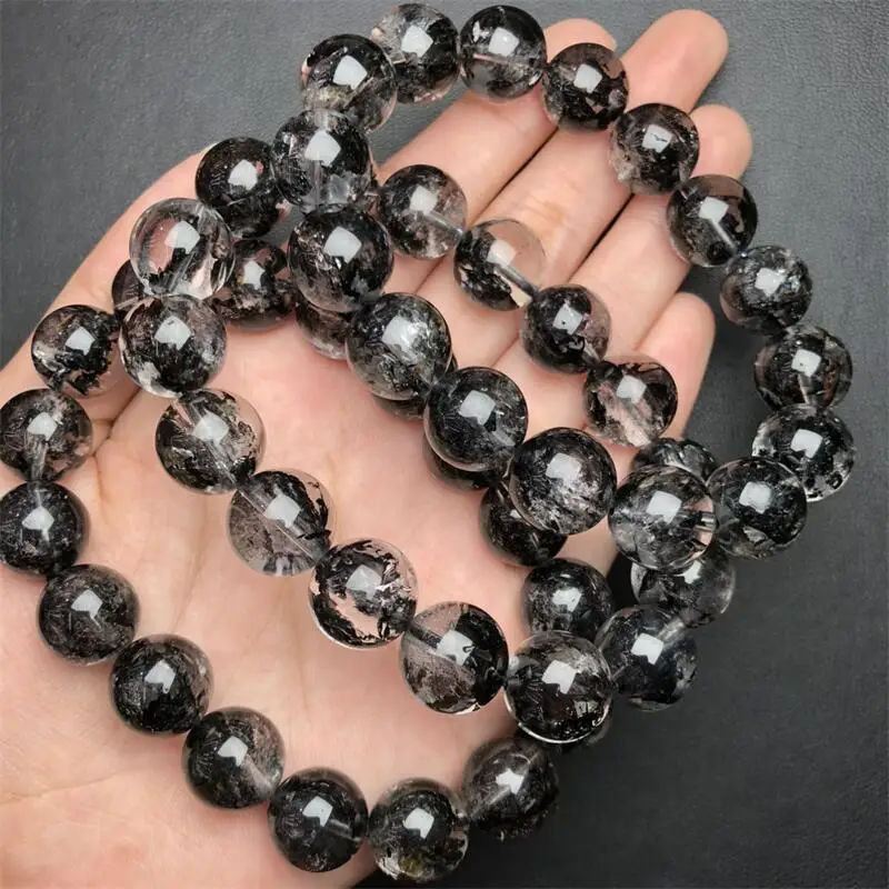 12.5MM Natural Black Herkimer Diamond Bracelet Charms Handmade Fortune Energy Mineral Woman Amulet Jewelry Gift 1PCS