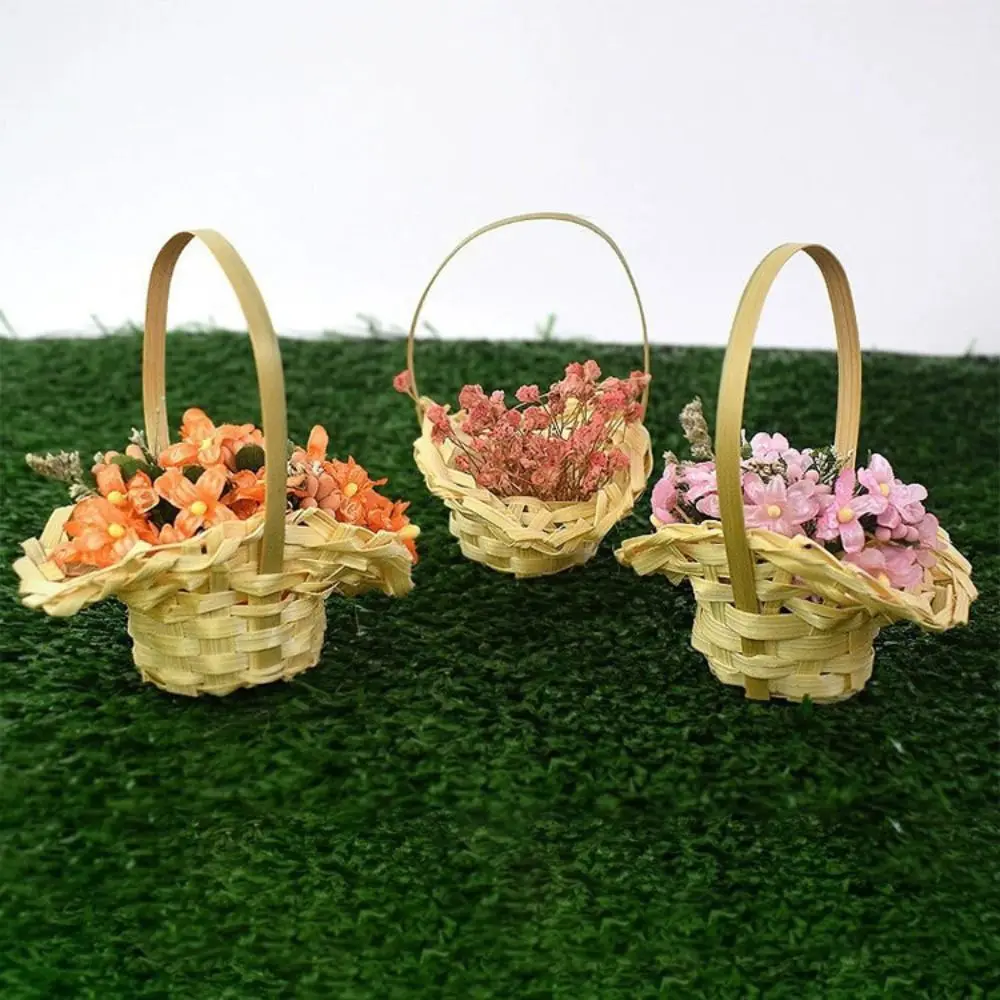 Mini Braid Flower Baskets with Handle Accessories Handheld Baskets Wedding Ornaments Party Supplies Flower Arrangement Basket