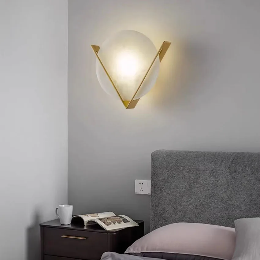 

Luxury Marble Copper LED Wall Lamp Natural Veins Wall Light for Living Room Bedroom Hotel Villa Wall Sconces Indoor Lighting