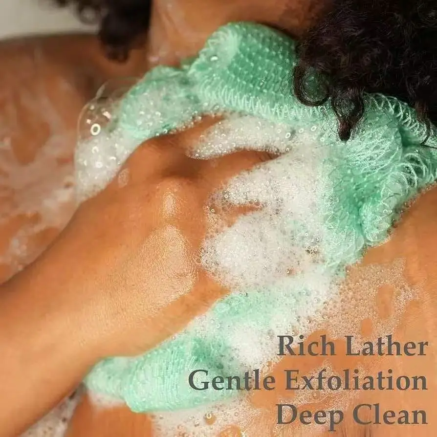 Exfoliating African Bath Net Long Stretchable Shower Sponge Rich Lather Body Scrubber for Dead Skin Removal and Smooth Skin