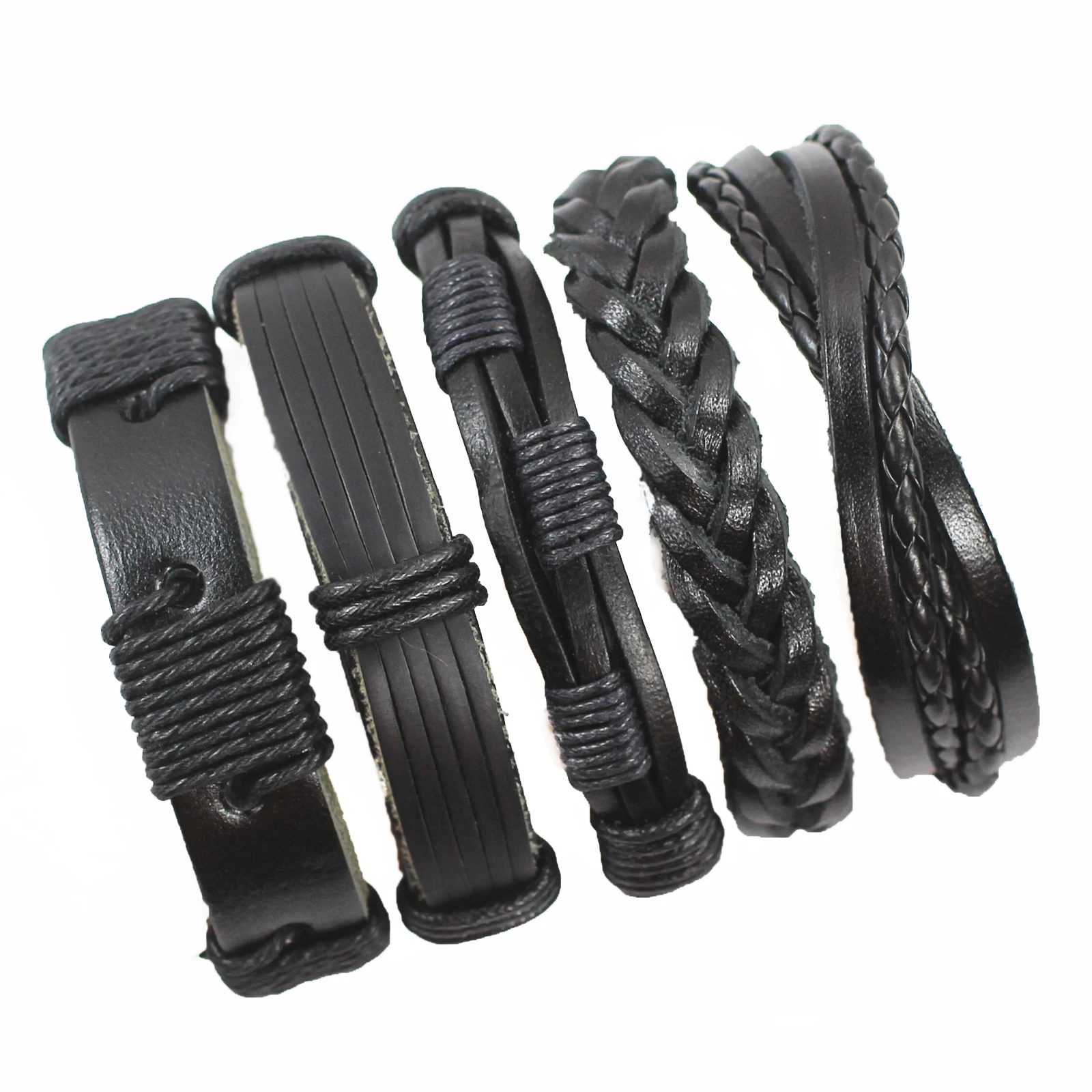 Wholesale 5Pcs/lot Fashion Leather Bracelet Men Multilayer Braid Bracelets & Bangles Wrap Bracelet Women Punk Casual Men Jewelry