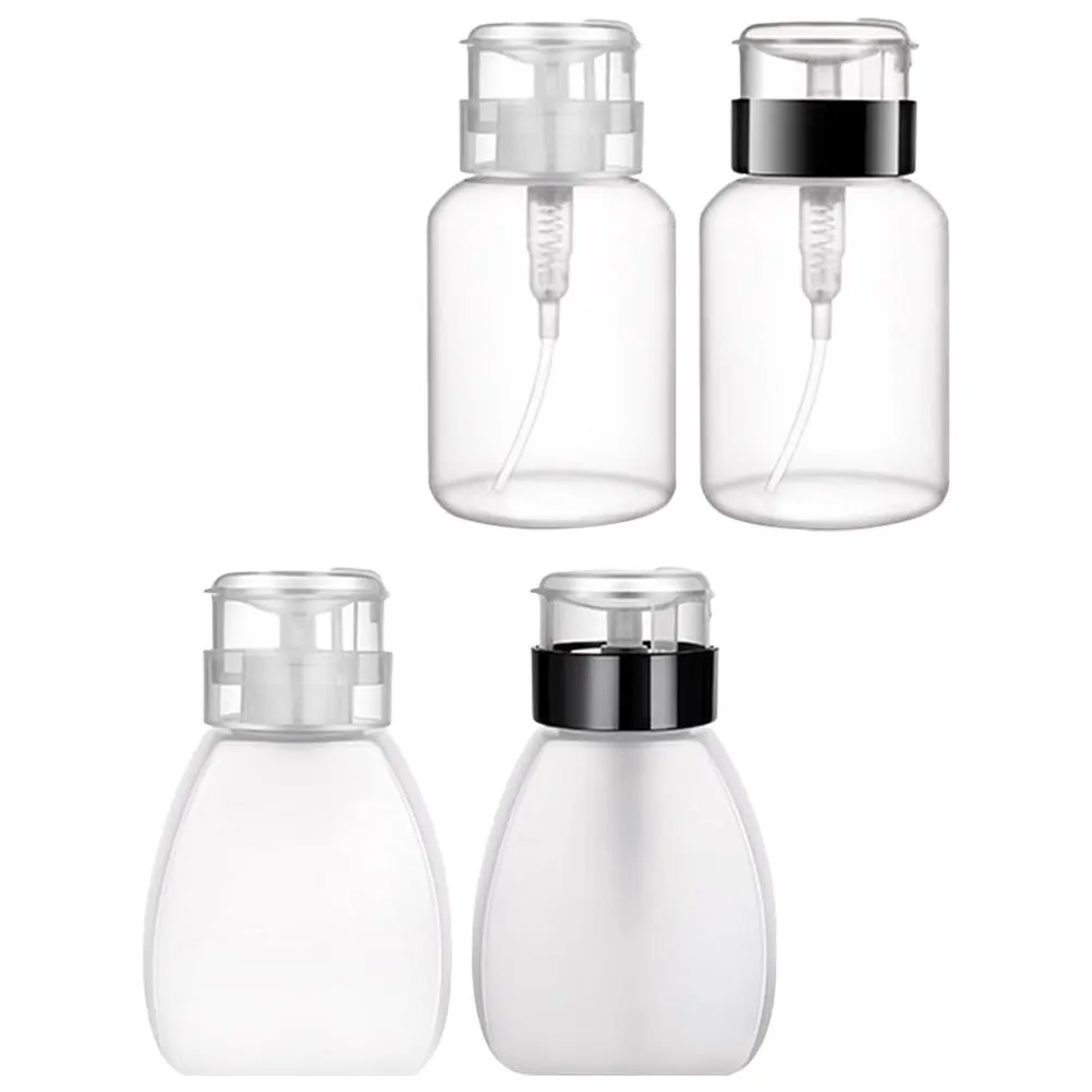 4 قطع من زجاجات مزيل طلاء الأظافر، موزعات سائلة مضغوطة فارغة، مادة ممتازة، سهلة الحمل، تصميم أنيق، طاولة تزيين