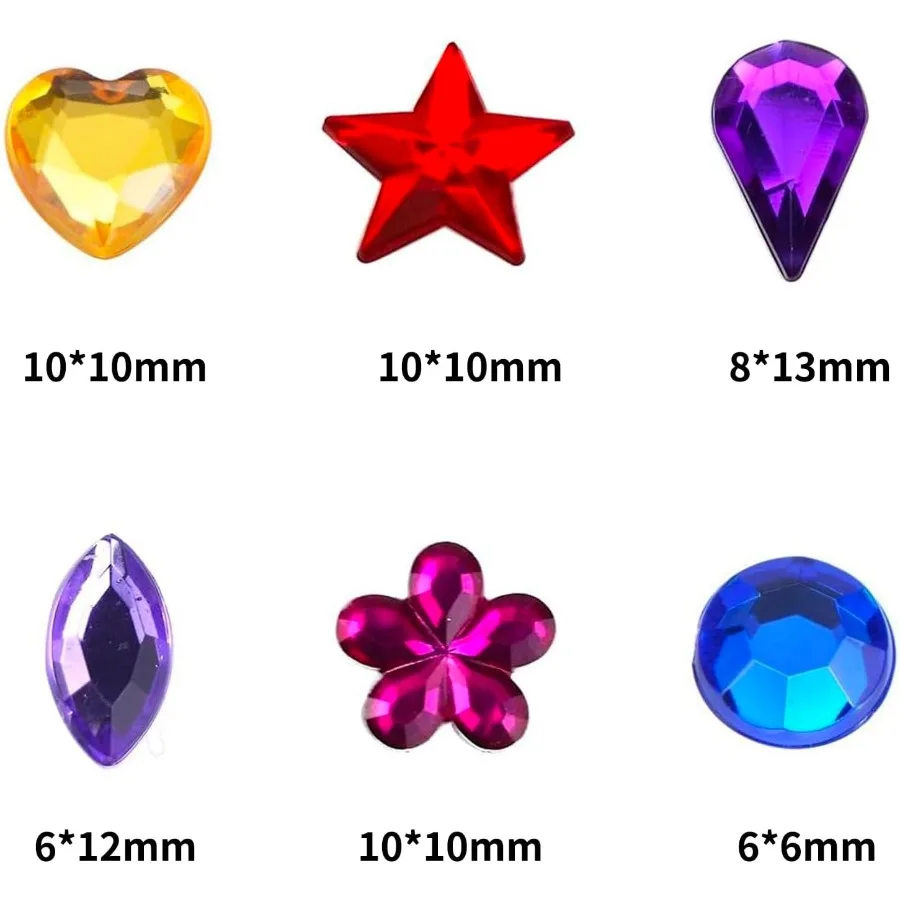 600 Stück Acryl-Strasssteine mit flacher Rückseite zum Basteln und Halloween-Piratenparty-Dekorationen, 6 Formen, 613 mm, vielseitige Bastel-Verzierung