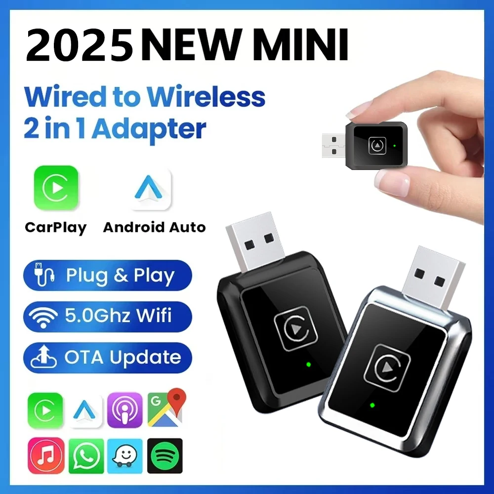 New 2-In-1 Wired To Wireless Android Auto Car Ai Wireless Adapter Plug and Play Second Link for Toyota Bmw Honda Mitsubishi