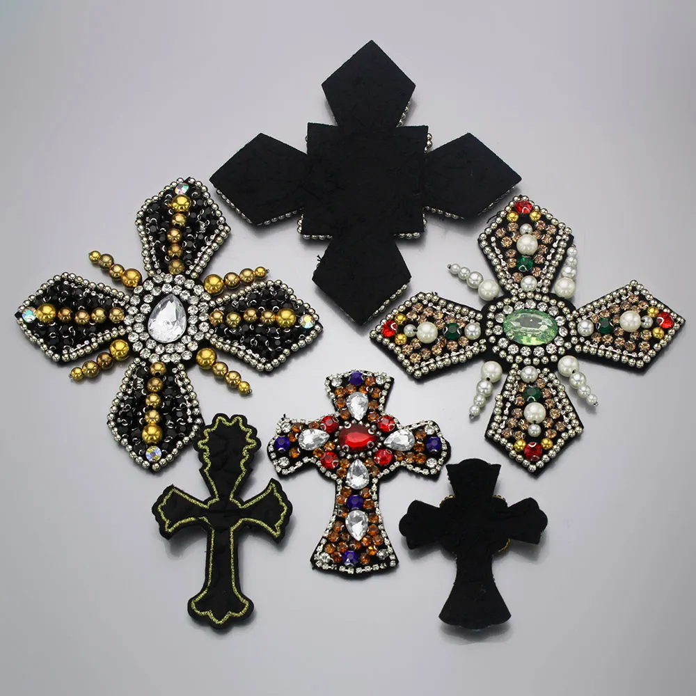 Rhinestone Beaded Big size cross patches Garment accessories clothing Sequined synthetic diamond patches cross fashion badges