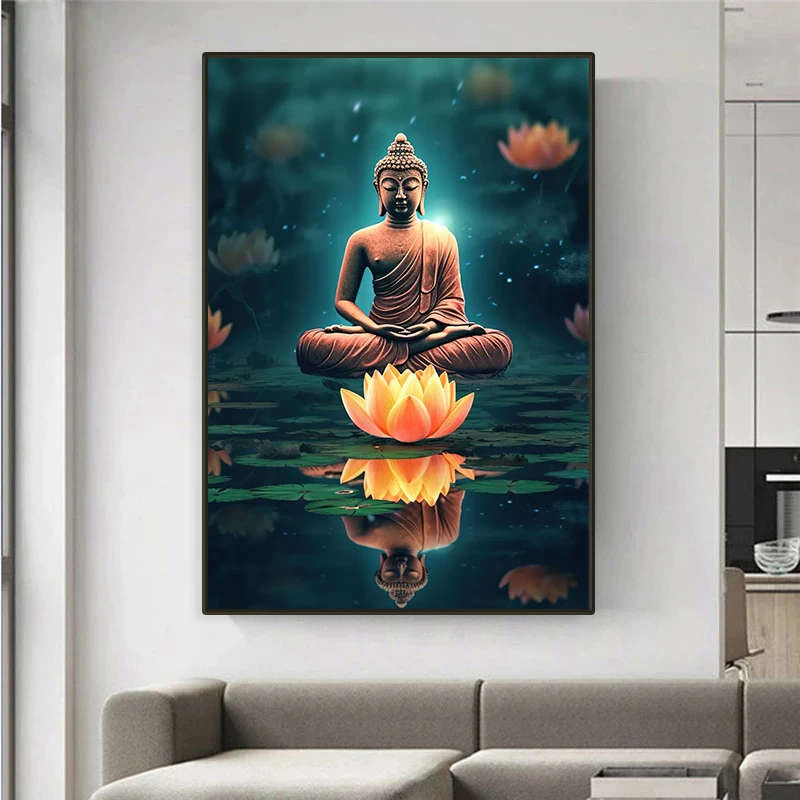 Zen Religion Meditation Buddhism Poster and Print Canvas Painting Wall Art Buddha in Nature Abstract Picture for Room Home Decor