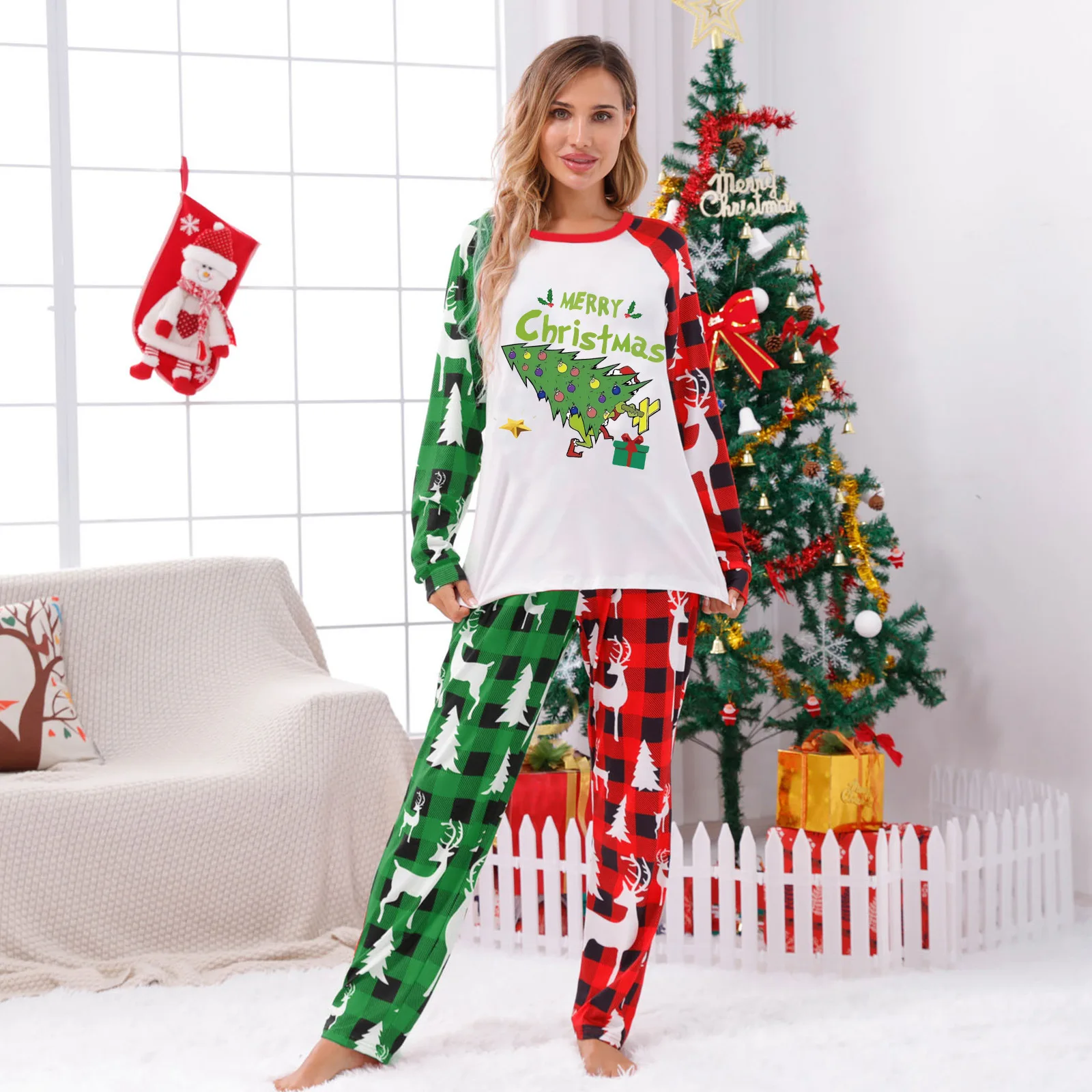 Merry Christmas Print Family Pajamas Set Mom Dad Kids Infants Matching Clothes Loose Soft 2 Pieces Suit Sleepwear Cute Xmas Look