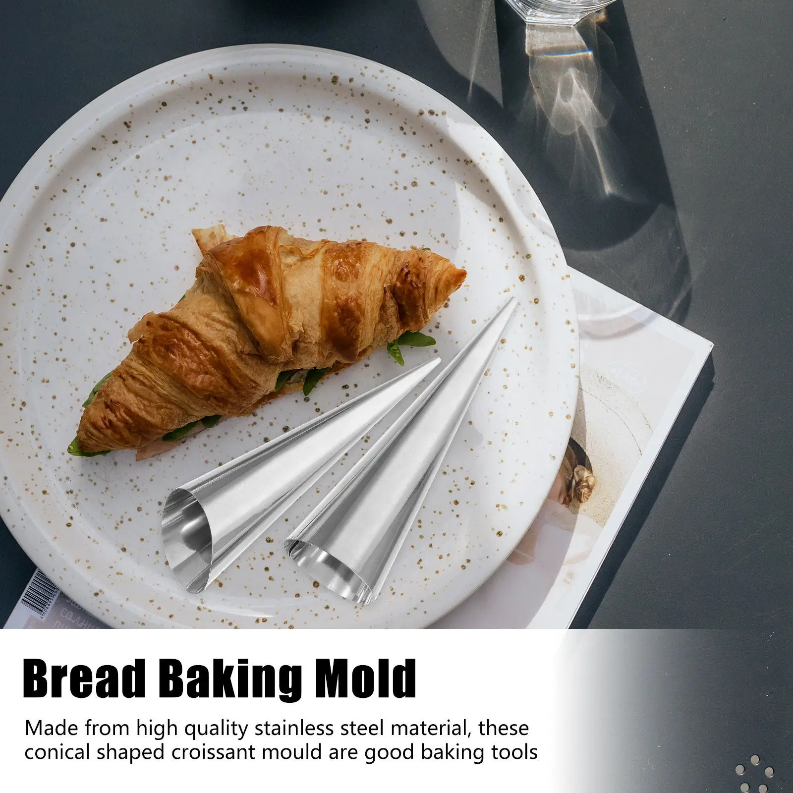 Molde Cónico para Croissants de Acero Inoxidable, 12 Piezas, Reutilizable, Herramienta para Hacer Pan, Suministros para Hornear, para Conos de Crema