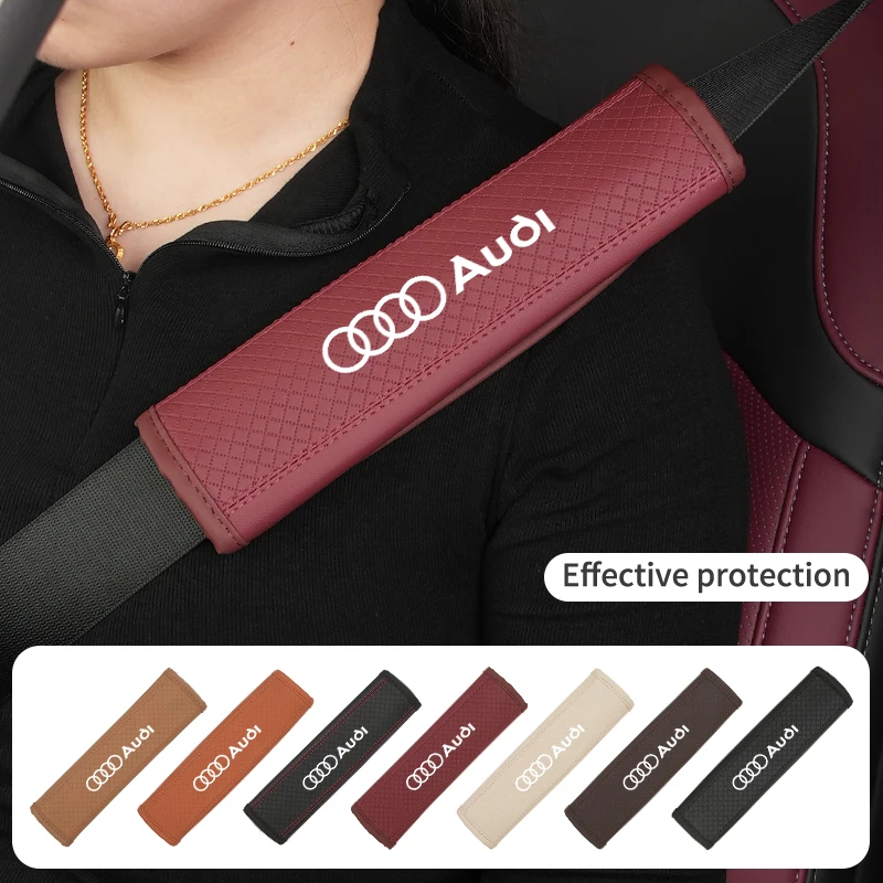 Car Leather Safety Belt Shoulder Cover Seat belt Seat Belt Padding Pad For Audi Sline A3 A4 RS5 A6 A7 A8 Q2 Q3 Q5 Q7 Q8 Quattr view 2