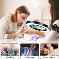 Long Swinging Arm 10X/8X LED Magnifier 3 Colors Illuminated Magnifying Glass Soldering Tool Table Lamp for Close Work Repair