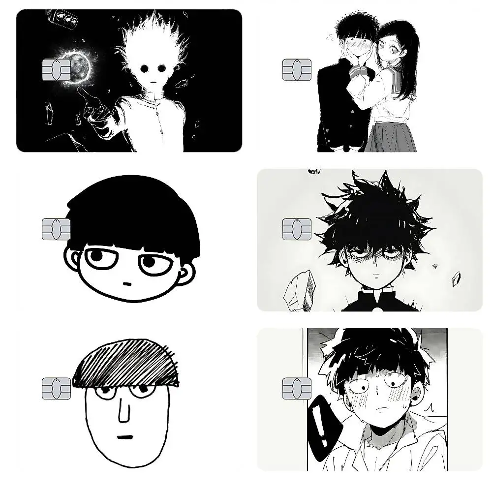 Anime M-Mob Psycho 100 Black And White Credit Card Skin Stickers Suitable For VISA Card Bus And Subway Contactless IC Cards