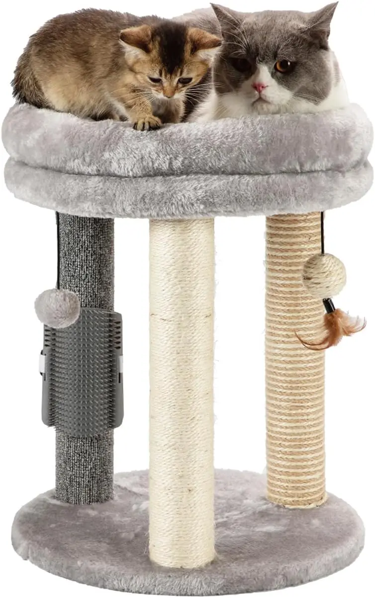 

4in1 Small Cat Tree,Scratching Post with Tower S Bed, Sisal Carpet Jute Posts with Three Hanging Ball Toys and Massage