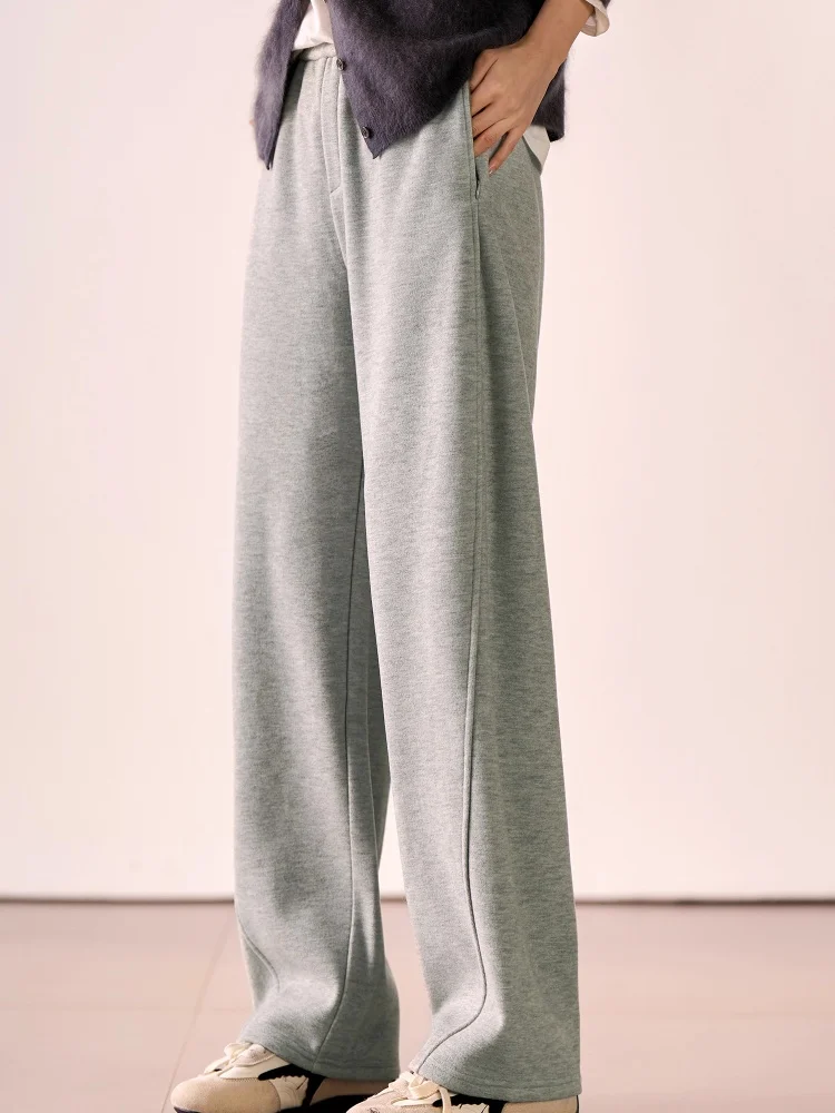 Pantaloni dritti in misto lana Birdtree, pantaloni solidi da donna, con tasche, vita elastica, pantaloni casual autunno inverno 2025 P5N817JF