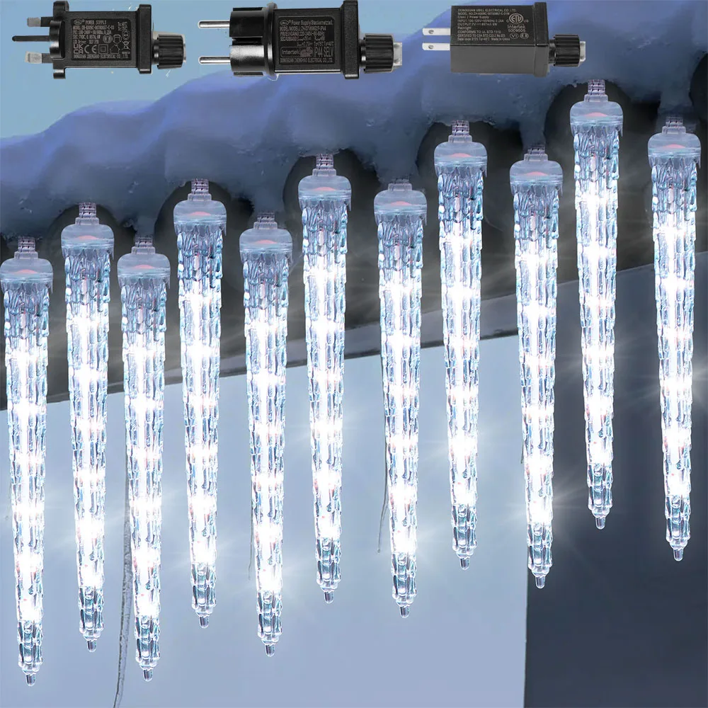 

Waterproof Meteor Shower Lights Outdoor 8 Icicle Hanging Christmas Lights LED Crystal Ice Falling Lights Connectable Raindrop EU