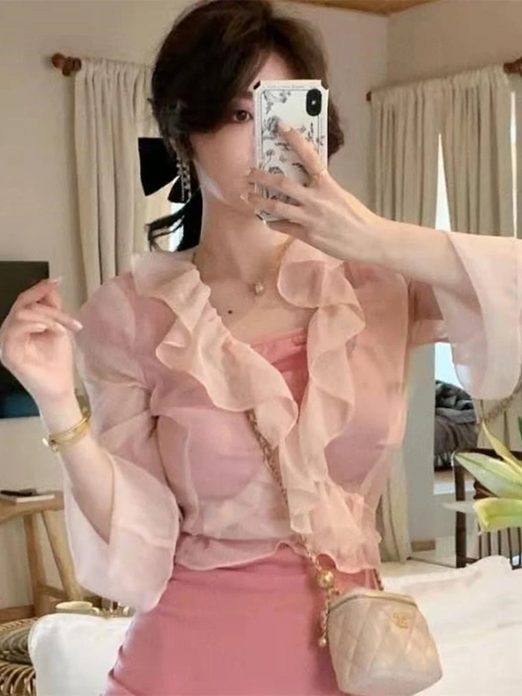 

Новая женская верхняя одежда 2025 года: ультралегкий шифоновый плащ из ледяного шелка с защитой от солнца, кружевным подолом и V-образным вырезом в корейском стиле...