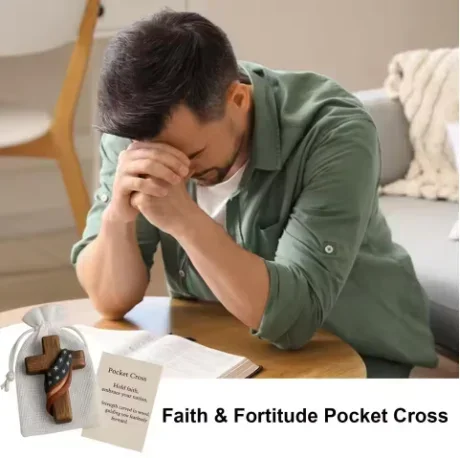 Christian Pocket Embrace Set And Portable Wooden Patriotic Faith Token Portable Wooden Faith Jewelry, Inspiring Faith Token