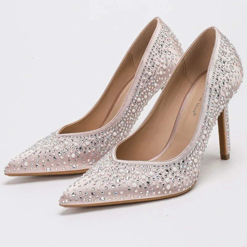 

Shiny Luxury Rhinestone Elegant High Heels Women Shallow Fashion Heels for Women Pointed Toe Pumps Wedding Party Shoes Women