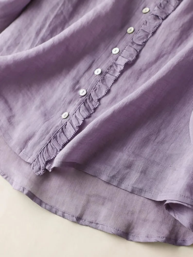100% Cotton Women Long Sleeve Casual Shirts New Arrival 2022 Vintage Style V-neck All-match Loose Ladies Elegant Tops Shirt D311