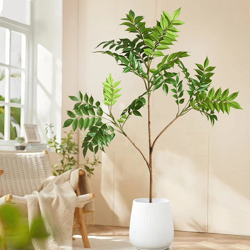 70-140cm Fake Plants Artificial Palm Tree Branch Plastic Banyan Plants Green Lacquer Tree Fake Palm Leaves For Home Shop Decor