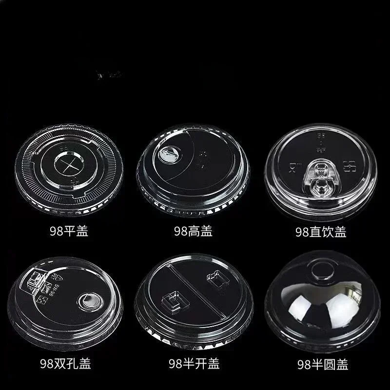 100pcs 98/90mm Caliber Cup Lid Disposable Plastic Transparent Cups Cover Milk Tea Coffee Drinks Packaged Leak Proof mug Lids
