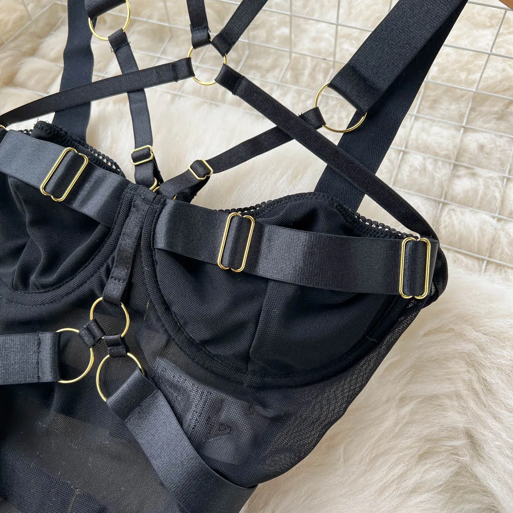 Chilligio-Macacão de Renda de Malha Feminina, Bodysuits, Lingerie, Pijamas Sexy, Catsuits Slim, Íntimo, Erótico, Combinação Oca