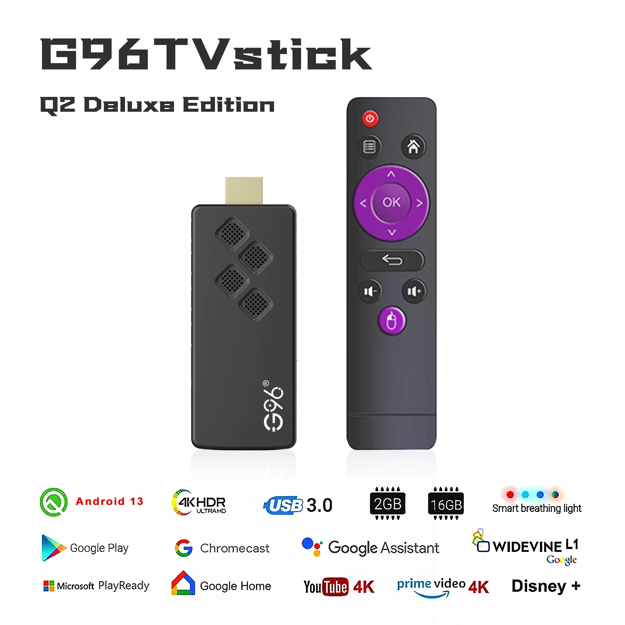 Global Version Android13 4k Smart TV Stick IATV Voice Control Dual 2.5G5G Wifi MultiLanguage 2GB RAM 16GB ROM Portable Stick Q2