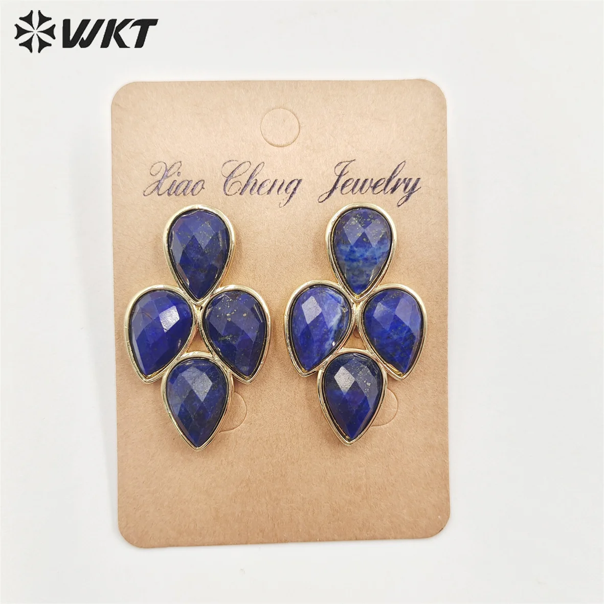 WKT-E704 WKT 2022 New style black obsidian&sun stone&amazonite&Lapis&Amethyst gold-plate earrings gift style jewelry trend hot