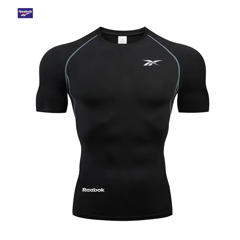 Reebok logo men's running tight-fitting sports shirt-quick-drying football short-sleeved shirt-casual sportswear-excellent breat - view 4