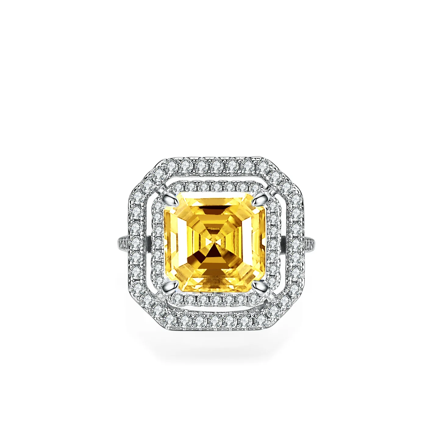 

Platinum PT950 package design with ladder-shaped diamonds, 5 carat yellow diamond moissanite, business commuting is low-key