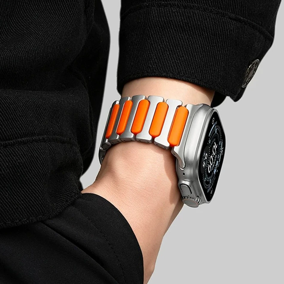 Titanium Silicone I-shaped Strap For Apple Watch Band Ultra 49/46/45/44/42mm Magnetic Band For Iwatch Series 11 10 9 8 7 6 5 SE