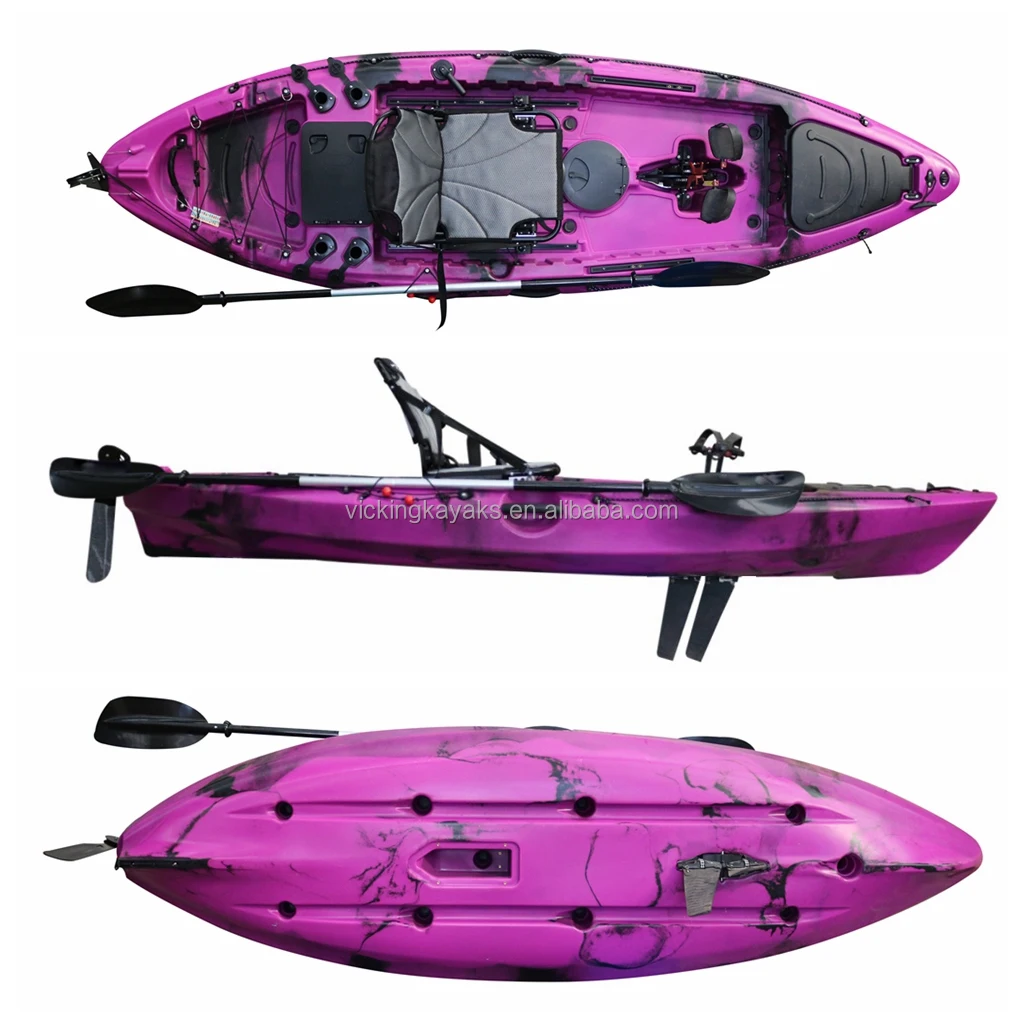 2024 Nuovo design in plastica per kayak da pesca a pedale per mare, lago, fiume, canoa, lunghezza 3,18 m, materiale per scafo in HDPE