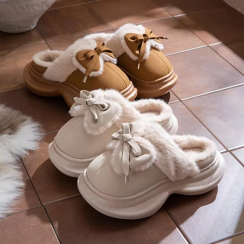 New Winter Women's Slipper 2026 Home Casual Plush Luxury Designer Woman Shoes Wedges Platform Fuzzy Fur Slides Comfort Soft Sole