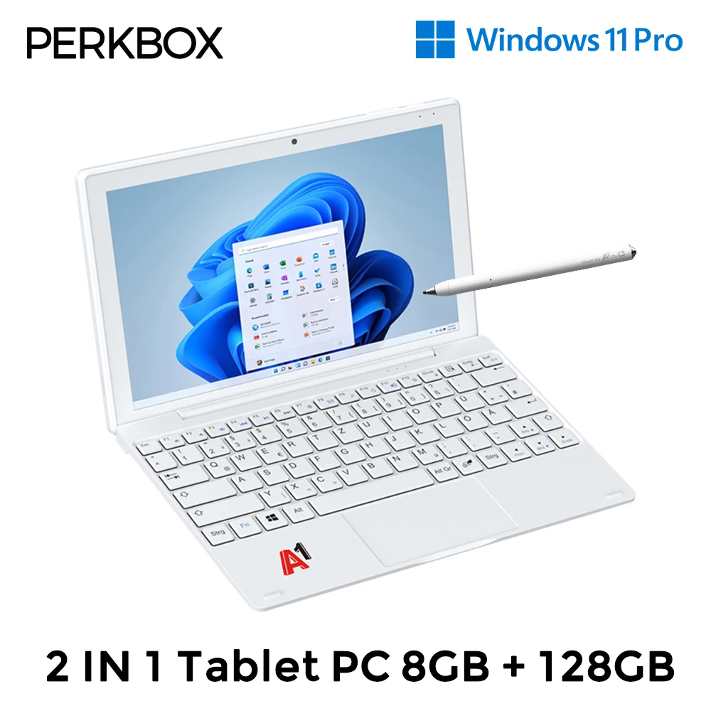 

PERKBOX 10.1 Inch Tablet PC Intel Pentium N5030 Quad Core 8GB DDR4 128GB SSD 1920x1200 IPS Screen GPU Windows 11 Pro 2 IN 1 PC