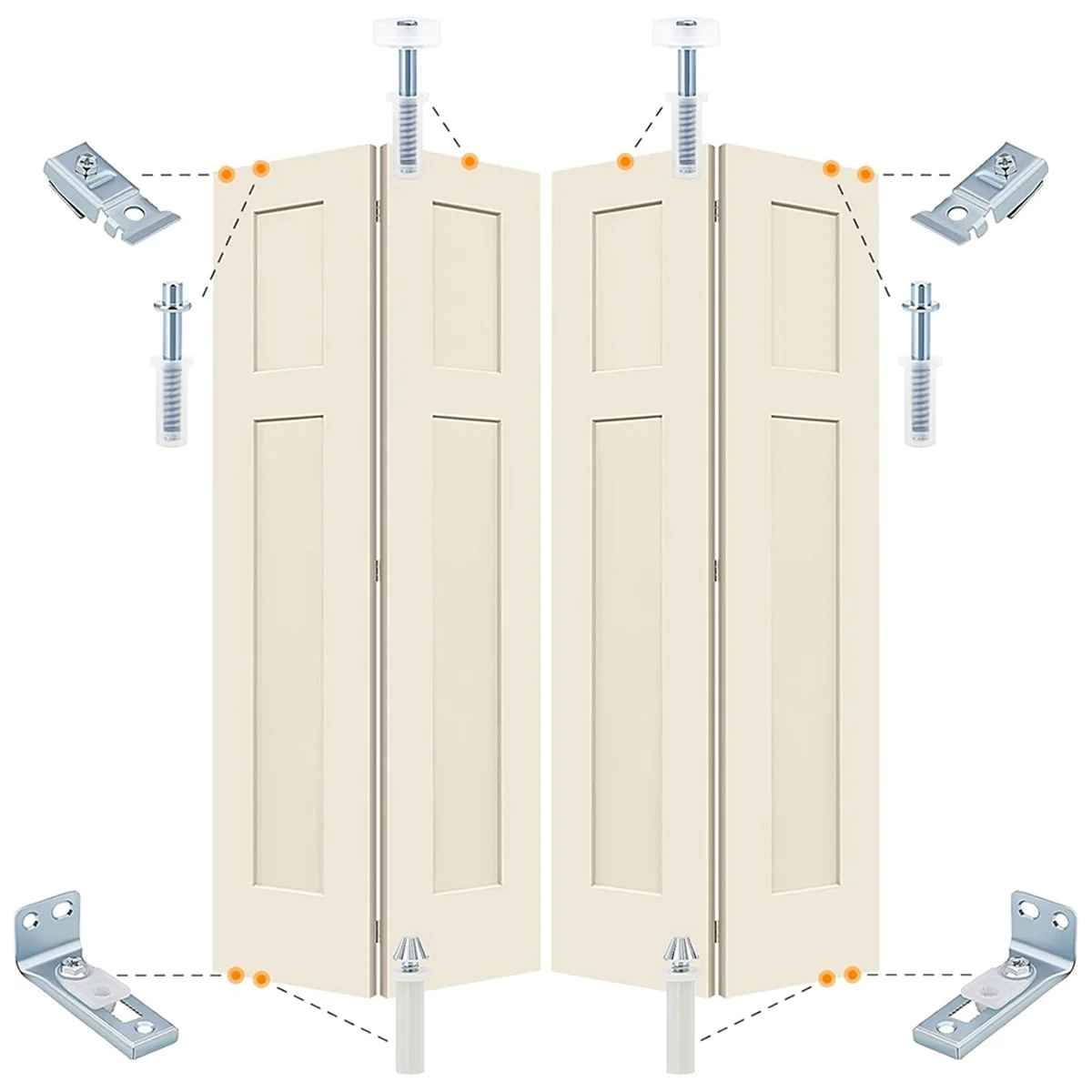 ABNJ 1 Kit de réparation de quincaillerie pour porte pliante – comprend des supports supérieurs et inférieurs, des pivots et une roue de guidage pour placard coulissant.