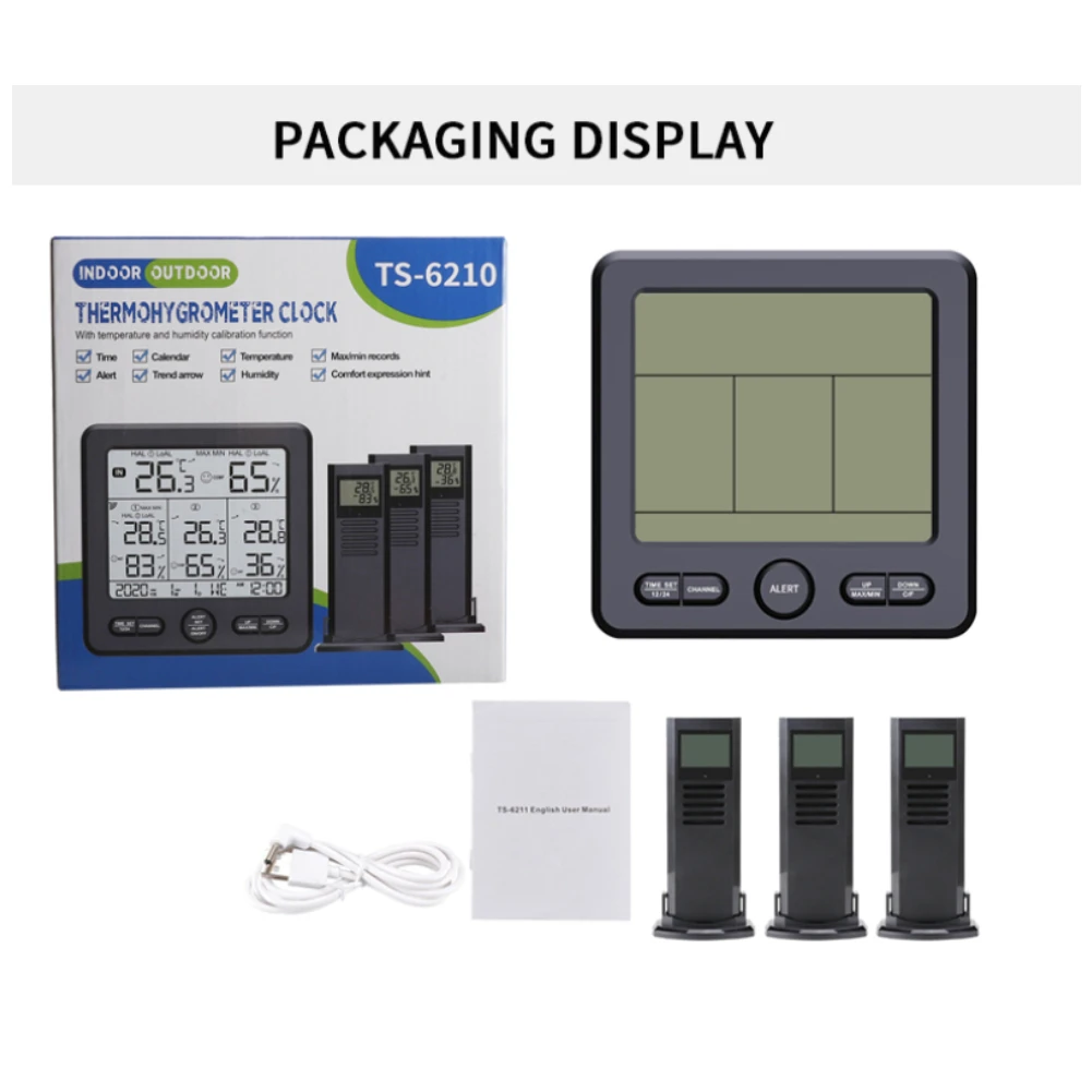 Estación Meteorológica Inalámbrica para interiores y exteriores, Sensor Digital de temperatura y humedad con 3 sensores remotos de piezas, Batería y