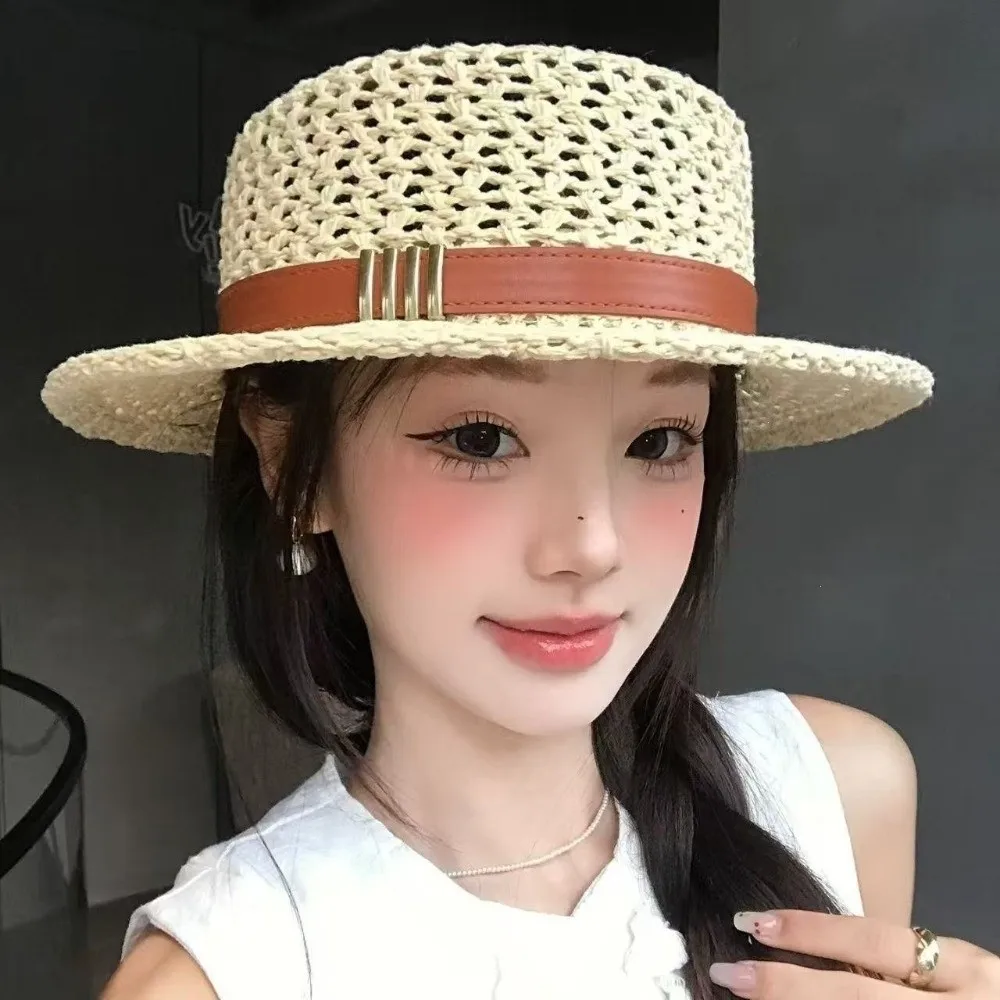 Vintage Style Sunshade Straw Hat Lightweight Wide Brim Flat Top Straw Hat Exquisite Craftsmanship Handwoven Breathable Straw Hat