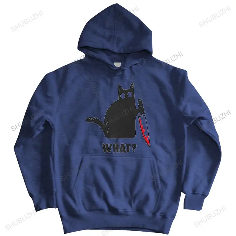 Streetwear Men's Funny Halloween Cat What pullover Cotton Murderous Cat With Knife hoody Casual hoodie Apparel drop shipping