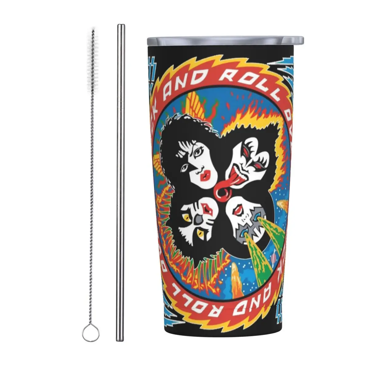 Rock Band Kiss Tumbler With Lid and Straw Stainless Steel Cup Mugs Double Wall Vacuum Insulated for Cold and Hot 20oz