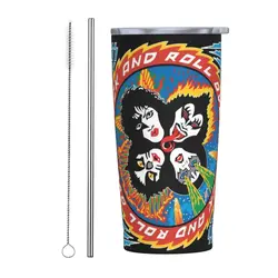 Rock Band Kiss Tumbler With Lid and Straw Stainless Steel Cup Mugs Double Wall Vacuum Insulated for Cold and Hot 20oz