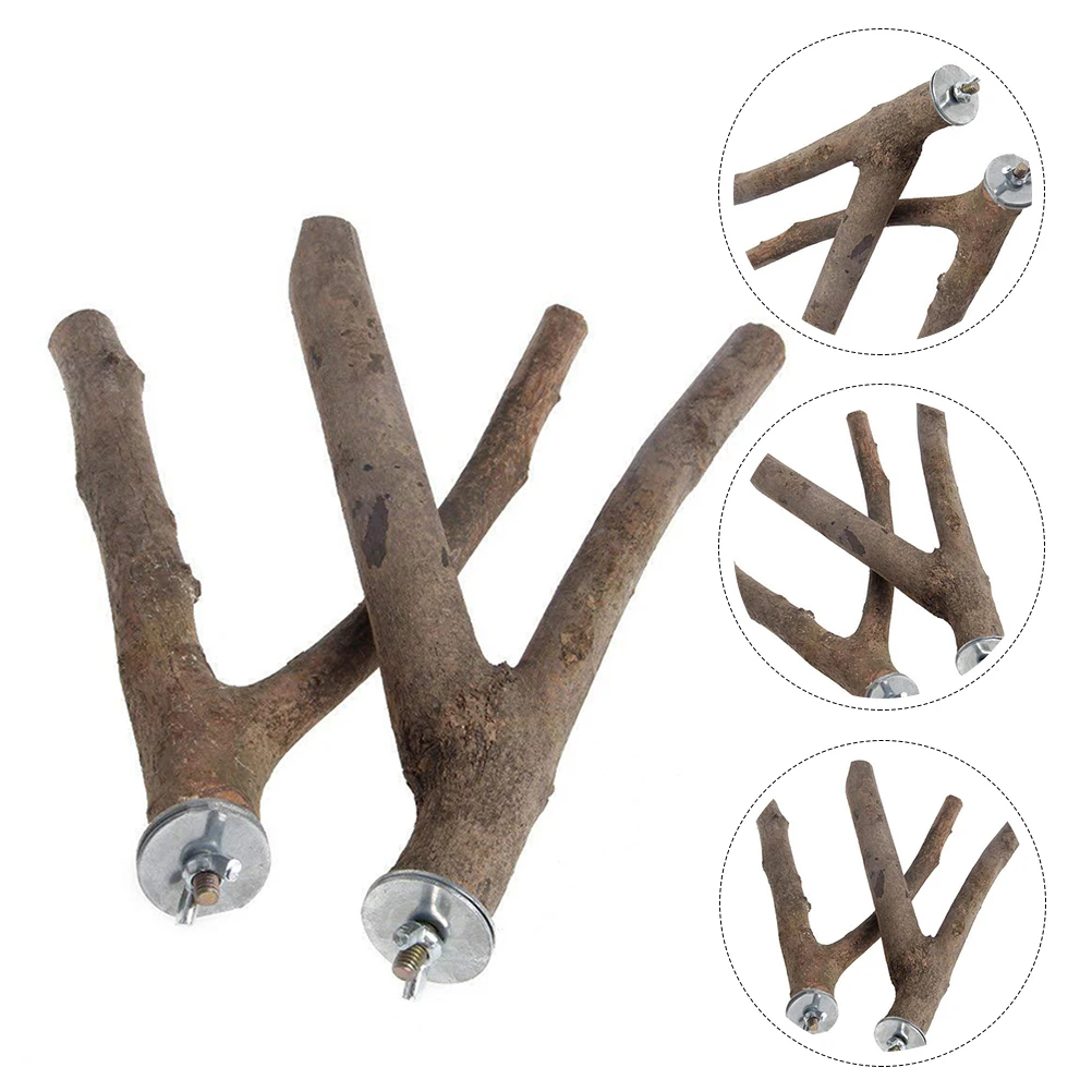

2Pcs Bird Parrot Fork Stand Natural Wood Rough Surface Safe Non-Slip Perch for Small Birds Parrot Wood Fork Bird Stand