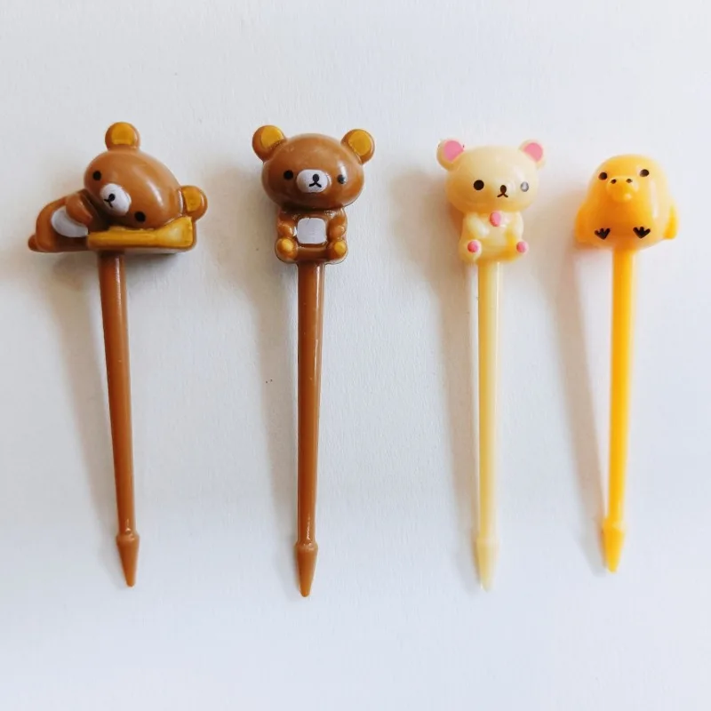Rilakkumas 8pcs Hot Cartoon Fruit Picks Reusable Mini Food Decor Stick Lovely Table Ornament for Outdoor Picnic Party Gathering