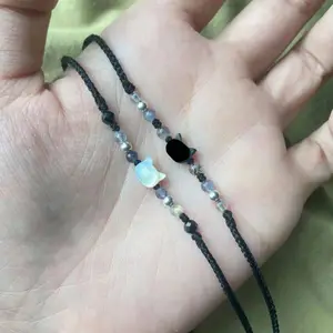Natural Moonstone Obsidian Pulseiras, Casal Minimalista Pulseira, Handmade, Bonito, Preto, Gato Branco, Festa Jóias, Presentes, 2pcs 10 principais vendas obsidiana pulseira - №2