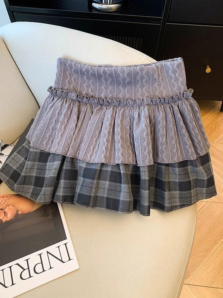 Retro Harajuku Y2K Plaid Skirt Women High Waist Patchwork Sexy Mini Skirts American Hip Hop Female Spring Vintage Gothic Skirt